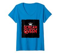 Scream Queen: spettrale regalità di Halloween per i Fan dell'orrore Maglietta con Collo a V, Donna, Zaffiro, L