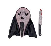 Screamer Maschera Rosa Gemmata Kit + Coltello Donna Fantasma Accessorio Vestito