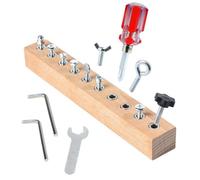 Screw and Bolt Activity Board for Seniors, Wooden Fidget Panel with Various Fasteners, Fine Motor Skills and Hand-Eye Coordination, Compact 9 Inches Long