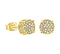 Screw Back Earrings Golden Plated 5A+ Cubic Zirconia Cluster Round Screw On Stud - Orecchini cucciolo, Taglia unica, Metallo, Nessuna pietra preziosa