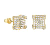 Screw Back Earrings Golden Plated 5A+ Cubic Zirconia Cluster Round Screw On Stud Orecchini da sposa con strass, Taglia unica, Metallo, Nessuna pietra preziosa
