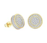 Screw Back Earrings Golden Plated 5A+ Cubic Zirconia Cluster Round Screw On Stud Orecchini da sposa con strass, Taglia unica, Metallo, Nessuna pietra preziosa