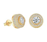 Screw Back Earrings Golden Plated 5A+ Cubic Zirconia Cluster Round Screw On Stud Orecchini da sposa con strass, Taglia unica, Metallo, Nessuna pietra preziosa