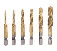 Screw Tap Drill Bits Kit 6pcs | 6542 High Speed Steel for M10 M8 M6 M5 M4 M3 | Tapping Tools for Carbon Steel/Copper/Aluminum Alloys | Ti Plated Protective - Non - Oxidizing (Long)