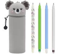 Scribbelfein Kawaii - Custodia per scuola 2 in 1, in morbido silicone + 4 penne cancellabili multicolore - Tigre, portapenne impermeabile con cerniera, set di forniture per la scuola, 0,7 mm (2)