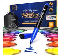 Scribbledo Confezione da 36 pennarelli cancellabili a secco, punta fine, colori classici assortiti, pennarelli per lavagna bianca con cappuccio p