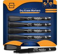 Scribbledo Confezione da 4 pennarelli cancellabili a secco magnetici, punta fine, colore nero, pennarelli per lavagna bianca a basso odore con ca