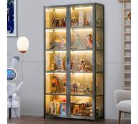 Scribora Vetrina a 5 piani in piedi, armadi Curio, libreria con ante, porte in acrilico trasparente, vetrina da collezione per soggiorno, ufficio, libri, sala giochi. (Grigio doppio tuir)