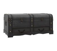 Scrigno del tesoro in legno, nero, 90 x 51 x 42 cm, stile vintage, con coperchio e seduta, pieghevole come baule e scatola per giocattoli, per soggiorno, camera da letto, corridoio