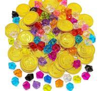 Scrigno del tesoro per bambini, decorazione per il compleanno dei bambini, con 250 monete d'oro e pietre preziose, ideale per la caccia al tesoro, compleanno dei bambini, 6 anni e festa dei pirati