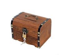 Scrigno del tesoro vintage in legno con serratura per risparmiare monete e sostenere temi decorativi in spazi interni (L)