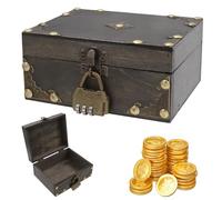 Scrigno Del Tesoro Vintage, Scatola in Legno con Coperchio e Lucchetto, Forziere Del Tesoro Bambini, Scatola Legno Portaoggetti per Stoccaggio e Deco, Mini Forziere Pirati (Grigio retrò)