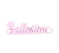Scritta Battesimo in legno Rosa