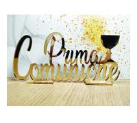 Scritta decorativa Prima Comunione con calice 20 cm