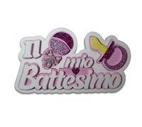 Scritta Il Mio Battesimo con Sonaglino e Ciuccio Colori Glitterato 40x32x5 Decorazione Centro Tavola