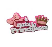 Scritta in Polistirolo È Nata La Principessa con Coroncina Glitterata e Fiocco Rosa, Centrotavola Decorativo per Nascita e Baby Shower, 40x24 cm
