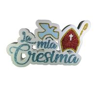 Scritta 'La Mia Cresima' in Polistirolo con Colomba Celeste - Decorazione per Cerimonia - Centro Tavola 42x25 cm