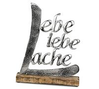 Scritta "Lache Liebe Lebe in alluminio/legno di mango, decorazione da tavolo (32 cm)