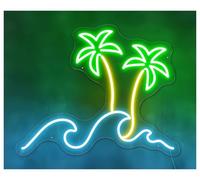 Scritta luminosa Insegna Al Neon Con Onde Dell'oceano E Palme, Decorazione Per Feste In Spiaggia, 45cm(D)