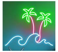 Scritta luminosa Insegna Al Neon Con Onde Dell'oceano E Palme, Decorazione Per Feste In Spiaggia, 45cm(C)