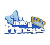 Scritta Polistirolo E' Nato il Principe colore azzurro nascita Bimbo misure 38 x 24 cm.