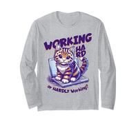 Scritta - Working Hard or Hardly Working Divertente Gatto Maglia a Manica