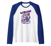 Scritta - Working Hard or Hardly Working Divertente Gatto Maglia con Maniche Raglan