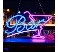 Scritte Neon Bar, Scritta Led per Cocktail, Scritte Luminose In Acrilico, Luce al Neon Blu e Rosa Alimentata Tramite USB per Bar, Club, Discoteche, Negozi, Feste e Decorazioni