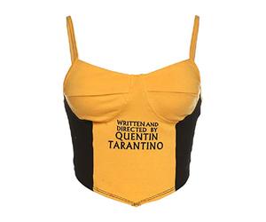 Scritto e Diretto da Quentin Tarantino Crop Top per le Donne Sexy Senza Maniche Sling Lettera Grafica Camicie Giunto Casual Vest Giallo M