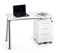 Scrivania record porta pc con vetro bianco completo di cassettiera bianca