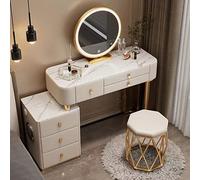 Scrivania a LED grigia con specchio illuminato, 3 modalità di colore, tavolo da trucco e stazione di ricarica, 3 cassetti, armadietto funzionale per camera da letto e decorazione domestica