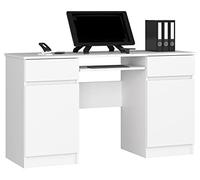 Scrivania A5 Con Ripiano per Tastiera | Office Desk | 2 Cassetti e 2 Ripiani ad Anta | Scrittoio per Ufficio | Per Computer PC Laptop | L135 x H77 x P50 cm, 58 kg | Bianco