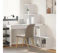 Scrivania ad angolo bianco 101,5 x 149,5 x 149,5 cm legno di ingegneria | Con ripiani, montaggio a 2 modi, fissaggio a parete incluso, resistente ai graffi, facile da pulire