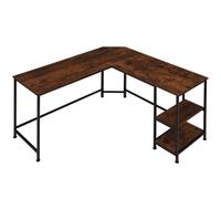 TecTake® Scrivania Stile Industriale, Desk, Telaio Acciaio Nero, Salvaspazio, Angoli Smussati, 2 Scaffali Laterali, Scrivania Regolabile in Altezza, 138x138x75,5 cm - Legno Industriale Scuro, Rustico