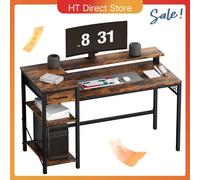 Scrivania ad angolo in quercia e tè Tavolo per PC a forma di L da 120 cm con ripiani regolabili e design vintage, tavolo da ufficio/gioco