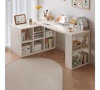 Scrivania angolare a forma di L con ripiani, per casa, ufficio, computer, design a scomparsa, moderna, bianca, per camera da letto, studio, soggiorno, 100 cm