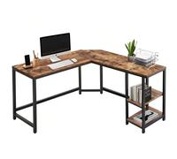 Scrivania Angolare a L, con Libreria 2 Ripiani, Tavolo da Lavoro Porta Pc Computer, Struttura in Metallo Nero e Piano in Legno Effetto Anticato Arredamento Ufficio Design Stile Industriale Crea uno sp