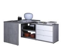 Composad | Scrivania Angolare con 3 Cassetti e 2 Vani, Scrivania Elegante da Ufficio, Dimensioni (LxAxP): 152,80x74,20x149,40 cm, Colore Grigio Cemento e Bianco Laccato