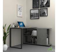 SCRIVANIA ANGOLARE CON LIBRERIA 120x60x74 CM CEMENTO INDUSTRIAL MODERNO DESIGN