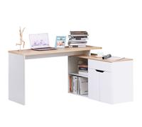 Scrivania Angolare con Libreria 140x117x76 cm con Armadietto e Cassetto color Legno e Bianco