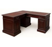 Scrivania angolare inglese Manor House - XXL Corner-Desk in mogano massiccio con inserto in similpelle autoportante, 2 x 180 cm di lunghezza laterale × 90 cm di profondità × 76,6 cm di altezza, 7