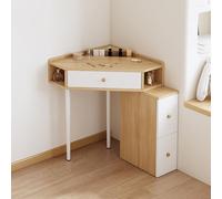 Scrivania angolare per camera da letto, set da toeletta in legno massello scanalato con specchio e luci, tavolino angolare per piccoli spazi per camera da letto e spogliatoio(A, Natural)