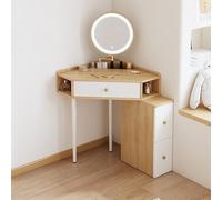 Scrivania angolare per camera da letto, set da toeletta in legno massello scanalato con specchio e luci, tavolino angolare per piccoli spazi per camera da letto e spogliatoio(B, Natural)