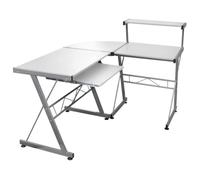 Scrivania angolare per computer bianca, 132 x 112 x 99 cm, in legno con | Forma a L con ripiano superiore, ripiano estraibile per tastiera, montabile su entrambi i lati, materiale in legno resistente