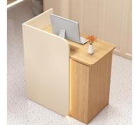 Scrivania angolare per reception con cassetto di bloccaggio per registratore di cassa per supermercati, minimarket e hotel, bancone anteriore in legno beige