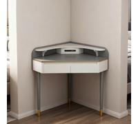 Scrivania angolare per toeletta, moderna toeletta a L, bauli portaoggetti con porte USB e cassetti, toletta compatta per camera da letto, salone di bellezza, salone per unghie (grigio)(Large)