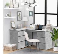 Scrivania Angolo Grigio Cemento 145x100x76 cm Legno Multistrato con 4 Cassetti, 2 Ripiani con Ante - per Computer, Ufficio, Studio, Casa - Scrivania Moderna con Ampio Spazio di Archiviazione