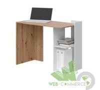 SCRIVANIA ANGOLO REVERSIBILE COMPATTA 100X52X78CM BIANCO/ROVERE CON LIBRERIA