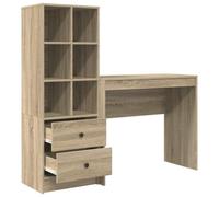 Scrivania Arnold con Mensola, 6 Scomparti, 2 Cassetti, MDF Roble Sonoma, Stile Nordico