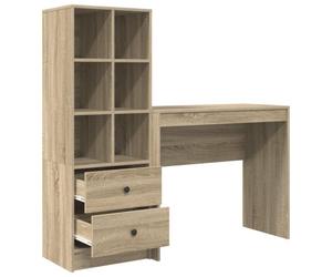 Scrivania Arnold con Mensola, 6 Scomparti, 2 Cassetti, MDF Roble Sonoma, Stile Nordico